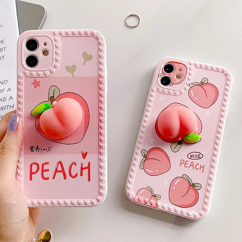 Cute Squishy Peach Phone Case For Iphone 11 12 Pro Max 7 8 6 S Plus 12 Mini X XR XS Max SE2020 Capa Funny Silicone Cartoon Cover