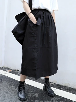 

SuperAen Street Style Cool Pocket Black Skirts Womens 2020 New Summer A Line High Waist Mid-Length Button All-match Slim Skirts