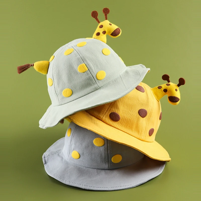 

Cute Giraffe Fisherman Children Hat 2020 Fashion Korean Style 50Cm Breathable Cotton Cartoon Printed High Quality Cartoon Caps