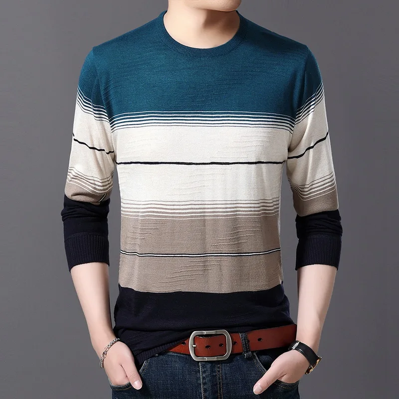 WENYUJH 2019 Autumn New Men's Sweater O-Neck Striped Slim Fit Knittwear Mens Sweaters Pullover Men Pull Homme 4XL Men Colthing WENYUJH 2019 Autumn New Men's Sweater O-Neck Striped Slim Fit Knittwear Mens Sweaters Pullover Men Pull Homme 4XL Men Colthing