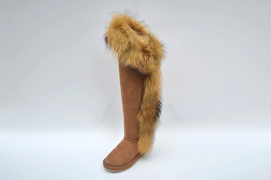 INOE модные женские зимние сапоги выше колена с натуральным лисьим мехом женские высокие зимние сапоги из овечьей кожи с натуральной меховой подкладкой теплая обувь зимние ботфорты на плоской нескользящей подошве