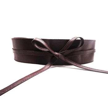

Womens Soft Leather Wide Self Tie Wrap Around Obi Waist Band Boho Dress Belt 40JF