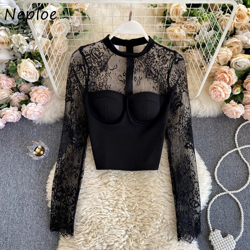 Neploe сексуальное кружевное платье с открытыми плечами дизайн короткая блузка для