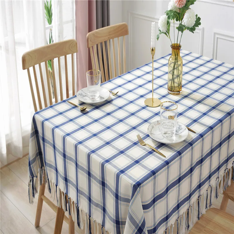 4-color striped plaid cotton linen art table cloth home tablecloth hand-woven tassan rectangular tea table cloth