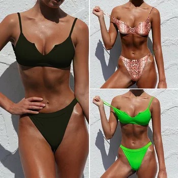 

bikinis 2019 mujer Women Sexy Patchwork Bikini Push-Up Pad Swimwear Swimsuit Beachwear Set women's swimming suit monokini plavky