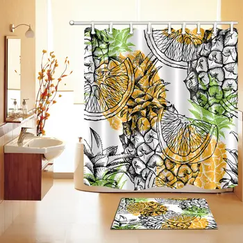 

Tropical Pine Oranges Shower Curtain Bathroom Waterproof Fabric Hooks