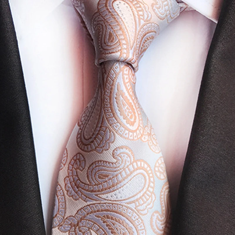 Classic 8cm Silk Men Tie Red Yellow Floral Paisley Jacquard Necktie neck tie