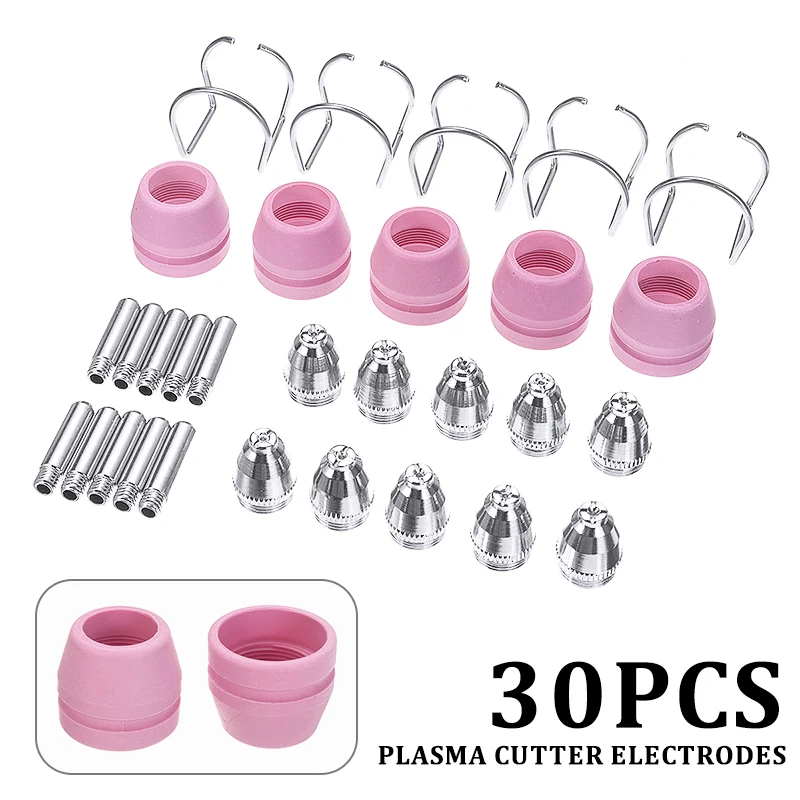 30pcs/set Plasma Cutter Consumables Torch Electrode Tip Nozzle Kit for AG-60 SG-55 WSD-60 Plasma Cutting Torch Nozzles Accessory