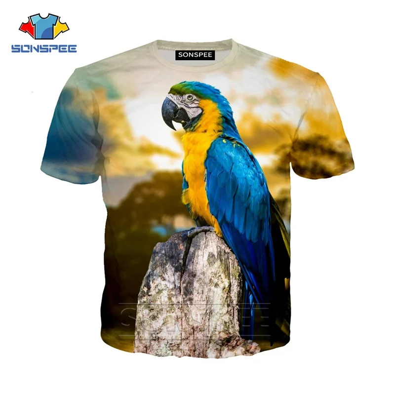 Мужская/женская модная повседневная футболка с 3D принтом животных птиц попугаев