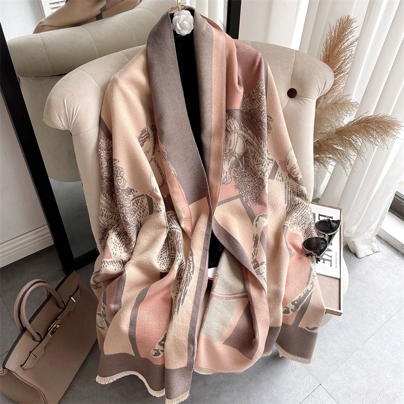 

Winter Cashmere Scarf Lady Design Warm Pashmina Blanket Carriage Scarves Women Shawl Female Decoration Thick Foulard