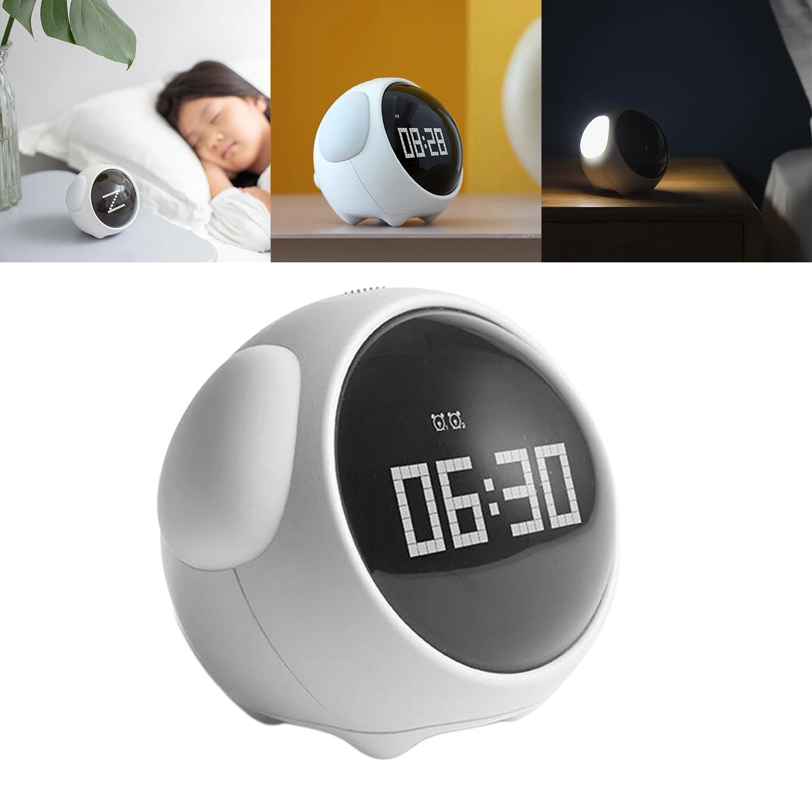 Cute Expression Kids Alarm Clock Multi Function Electronic Digital Led Night Wake Up Light Table Clock
