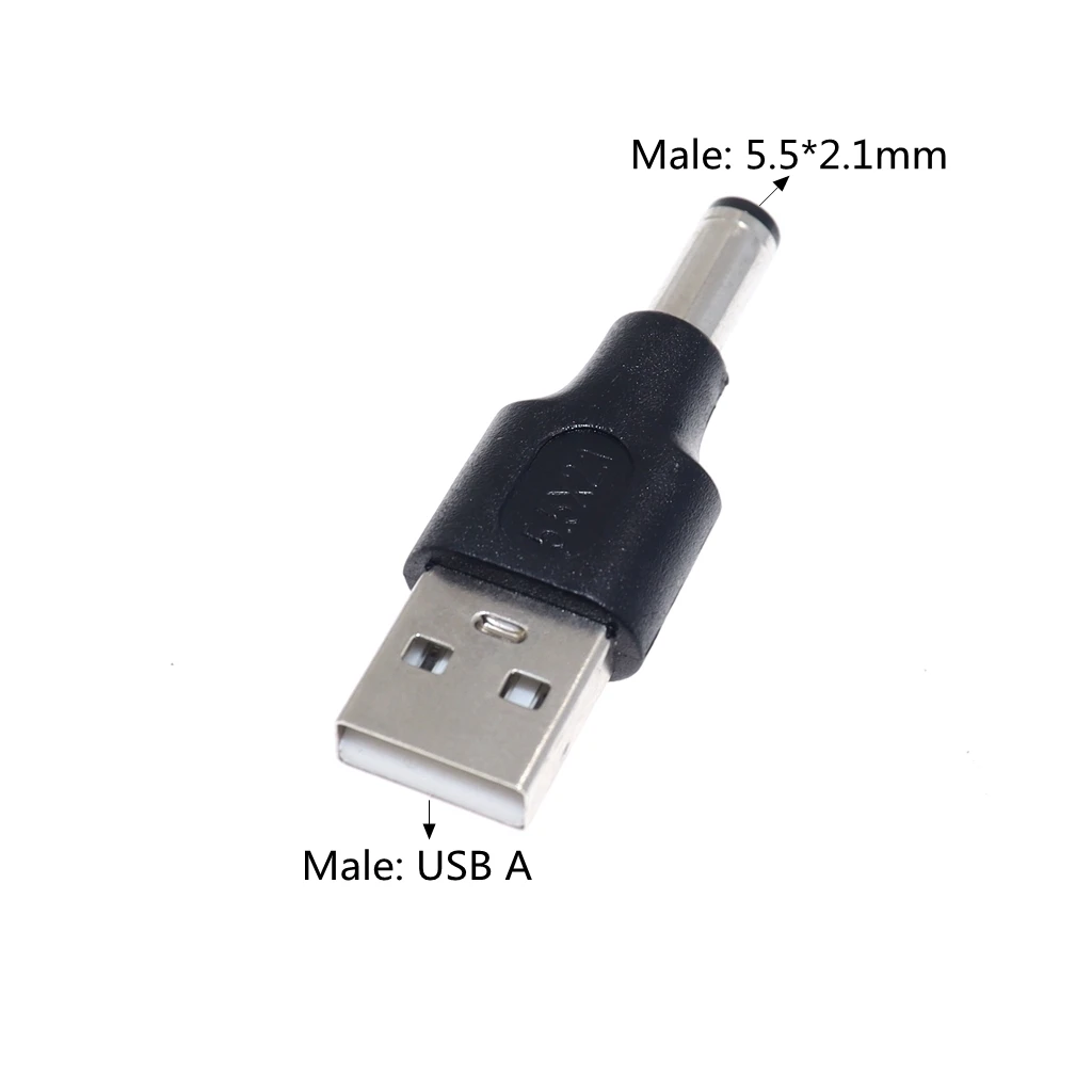 Power Plug Adapter USB A To 5.5*2.1mm DC Jack Adapter Connector for Router Mini Fan Speaker DC 5.5x2.1mm Male to USB Power Plug Converter