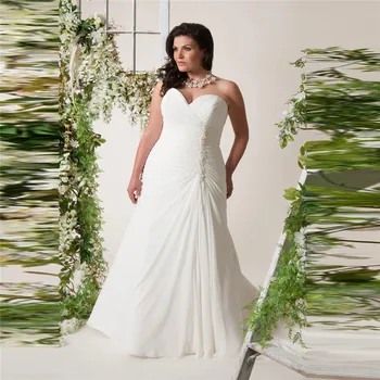 

Sweetheart Plus Size Mermaid Wedding Dresses Chiffon Skirt Beaded Pearls Lace Up Back Custom Spring Bridal Gowns 2021 Country
