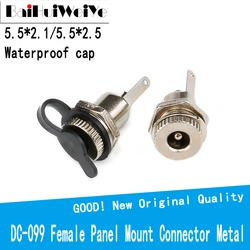 Conector de painel fêmea dc 5 tamanhos de 5.5mm x 2.1mm 2.5mm, conector de energia dc dc099, conector de montagem de painel de metal 5.5*2.1 5.5*2.5, tampa à prova d'água