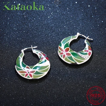 

Genuine 925 Sterling Silver Green Pink Spring Flowers Enamel Clear CZ clip Earrings for Women Jewelry Party Jewelry 2018 Bijoux