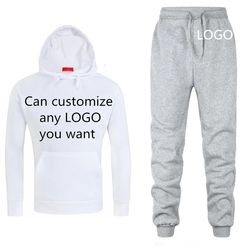 Winter Autumn warm Tracksuit Hoodies Men Custom Logo Print Casual Sweatshirt Mens Hoodies+Pants 2Pcs HipHop Harajuku Sportswear