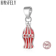 HMSFELY Real 925 Plata de Ley botella de coque rojo colgante de encanto para las mujeres DIY pulseras collar joyería que hace colgante de joyería(China)