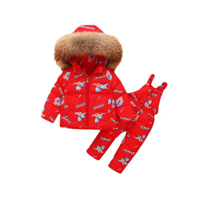 

2021 new children's down jacket suits for men and women baby suspenders, two-piece padded jacket for infants and young children