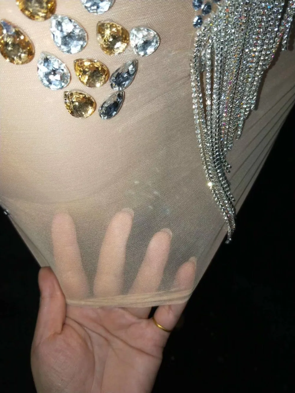Sparkly Tassel Rhinestones Costume Festival Celebrate Dress Bar Evening Female Dancer Silver Fringe Dress Rave Outfit DT1359