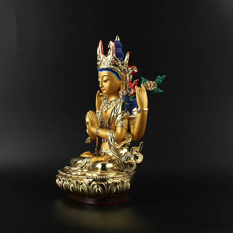 26 см золотое покрытие цветной Тибетский транский четыре-Armed Guanyin/avalokitesvara bodhisattva статуя Будды украшение