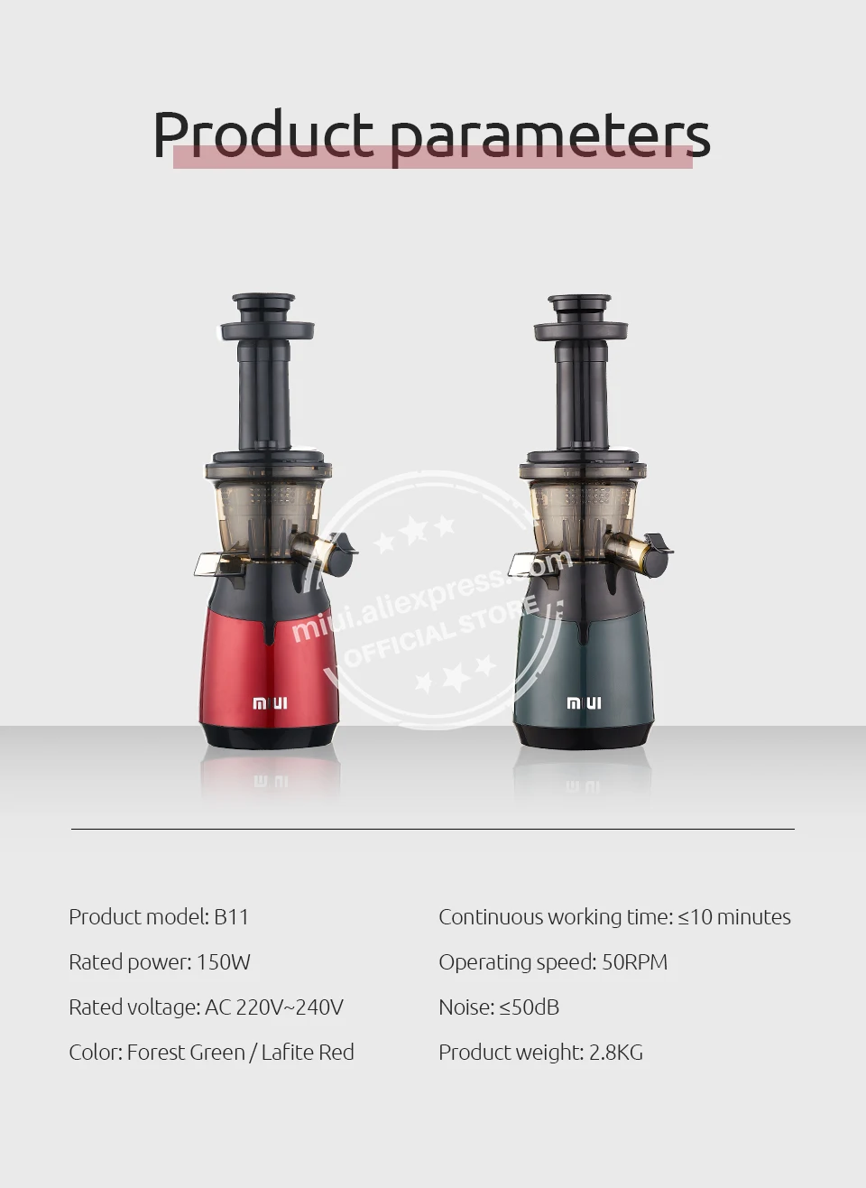 MIUI Mini Slow Juicer Screw Cold Press Extractor Patented Filter-Free Technology 2021 Electric Fruit & Vegetable Juicer Machine