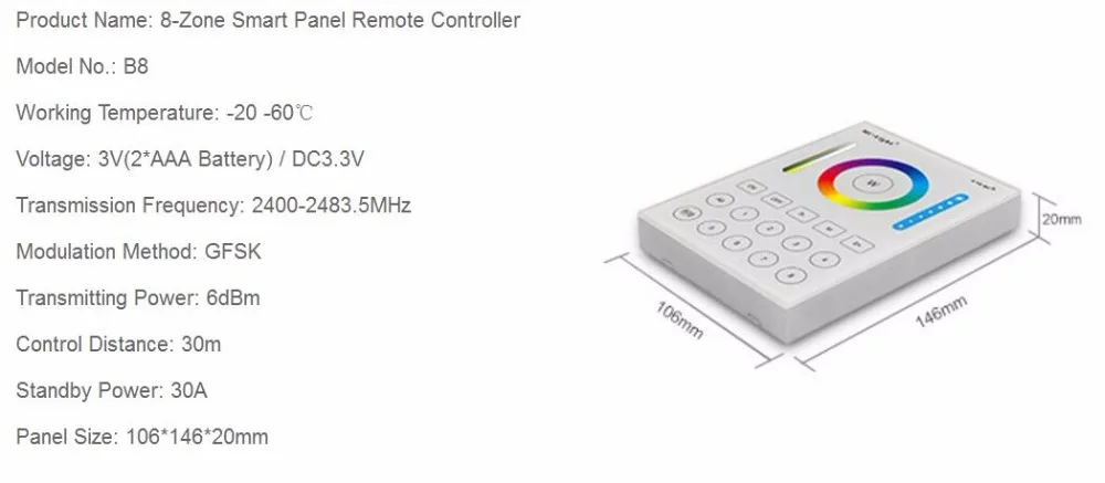 MiLight 2,4G LS2 5IN 1 Умный светодиодный контроллер, беспроводной 8 Zone FUT089 пульт дистанционного управления, B8 настенная сенсорная панель для RGBW RGB+ CCT Светодиодная лента