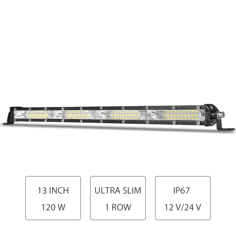 DERI 7" 13" 60W 120W LED LIGHT BAR flood beam Ultra Slim Flood light Car barra led For Off Road UTV ATV SUV 12V 24V work lights