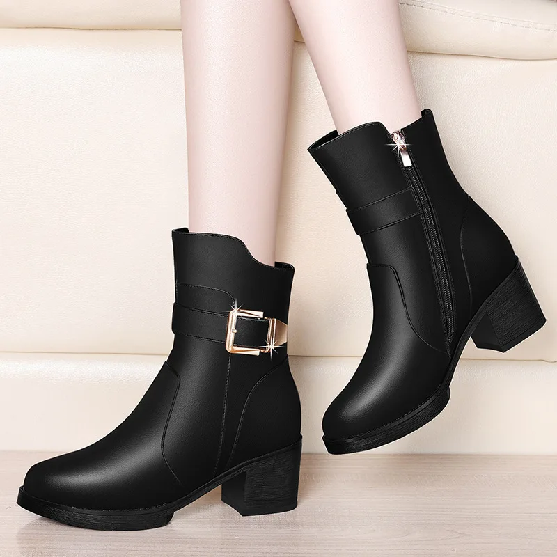 

Dunhu Martin Boots Women's British-Style Short Boots 2019 Autumn And Winter New Style High-Heel Boots plus Velvet nv pi xue Wint