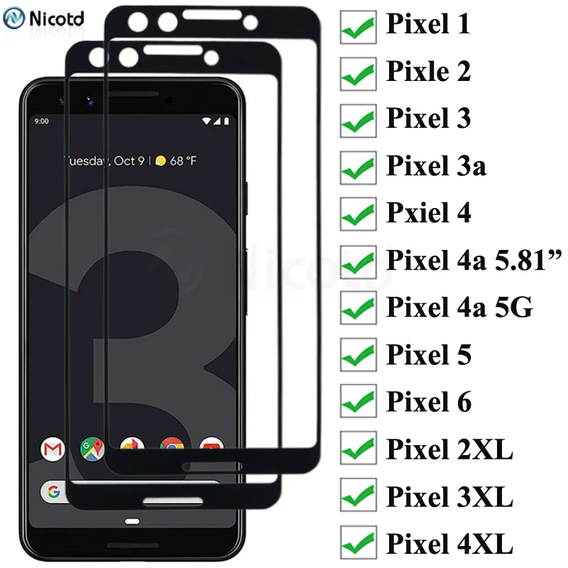 2Pcs/Lot Safety Protective Glass For Google Pixel Full Cover Screen Protector For pixel 2 3A 4 XL 4A Tempered Glass