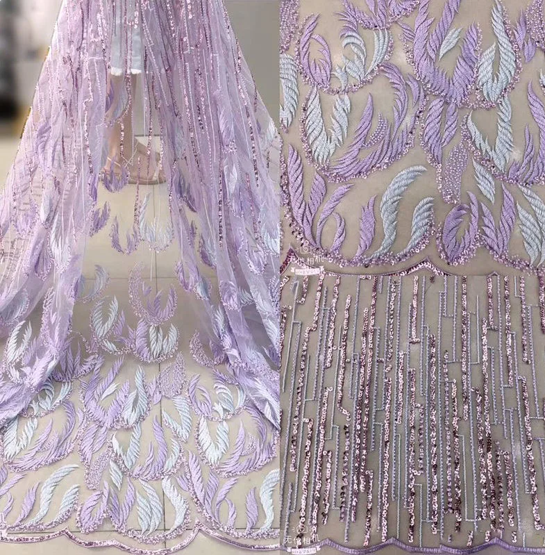 

Hot Roman pattern handmade beads fashion high quality peas embroidery purple color lace fabric evening dress embroidery lace