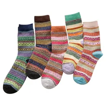 5 пар, зимние толстые теплые Полосатые Шерстяные носки, повседневные женские носки, винтажные носки, забавные носки, набор 40H