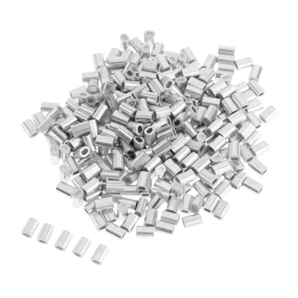 Pack 200pcs Double Barrel Aluminum Crimp Sleeves Fishing Line Tube Connectors, Crimping Loop Sleeves