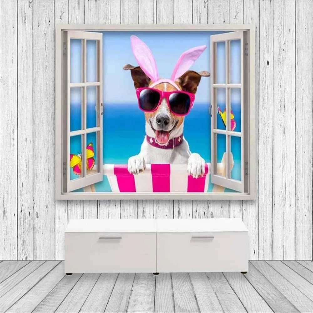 

Dropship Custom 3D Wallpaper Mural Pet Dog 3D Wooden Wall Wall Window Background Wall Decorative Painting Wallpaper