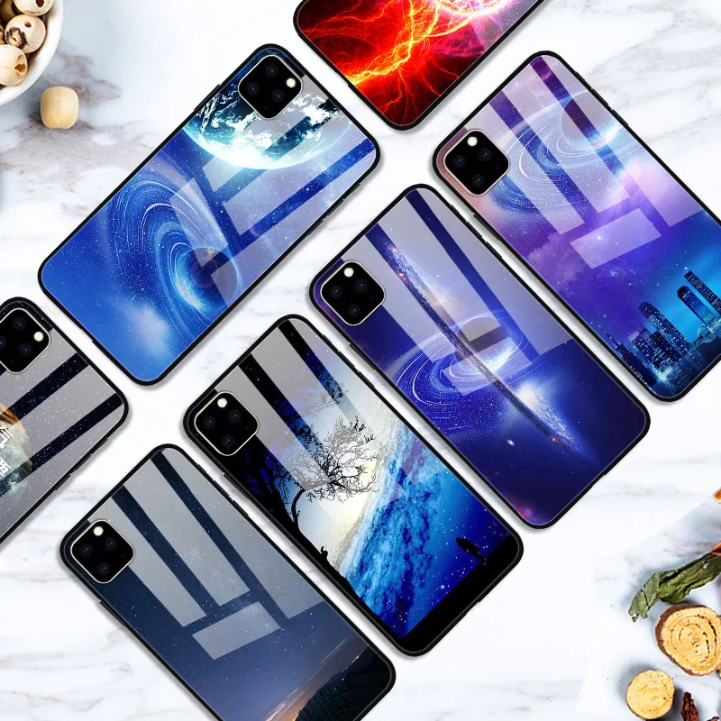 Для iPhone 11 Pro Чехол из закаленного стекла PC задняя Жесткая Крышка для iPhone 11 Pro Max чехол из ТПУ бампер для iPhone 11 Coque