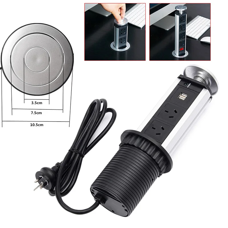 

Pull Pop Up Electrical 3 Socket 2 USB Kitchen Retractable Office Metting Desk Table Socket DNJ998