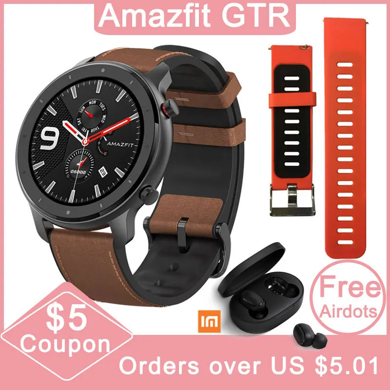 Глобальная версия Amazfit GTR 47 мм Huami Смарт часы 5ATM водонепроницаемый 24 дня батарея gps управление музыкой Поддержка Android IOS