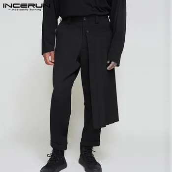 

INCERUN Fashion Solid Color Men Casual Pants Button Irregular Skirts Trousers Loose Joggers Streetwear 2020 Pantalones Hombre