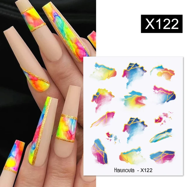 Harunouta Abstract Line Avocado Fruit Leopard Nail Water Sticker Decals Flower Leaves Slider Decoration For Autumn Nail Design X122