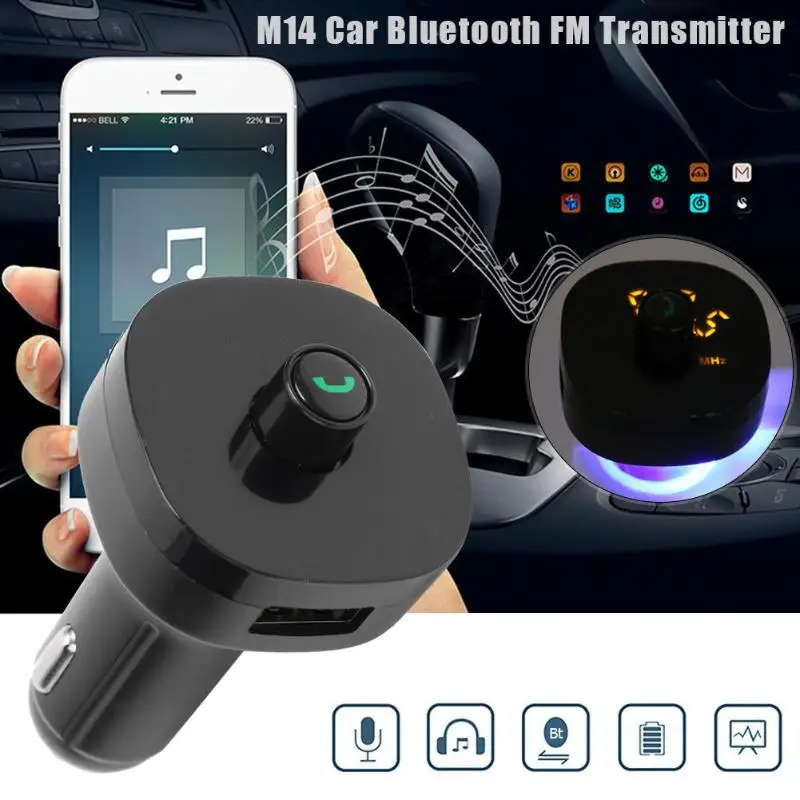 Горячая fm-передатчик износостойкий M14 беспроводной Bluetooth Handsfree fm-передатчик с светодиодный дисплей быстрое зарядное устройство