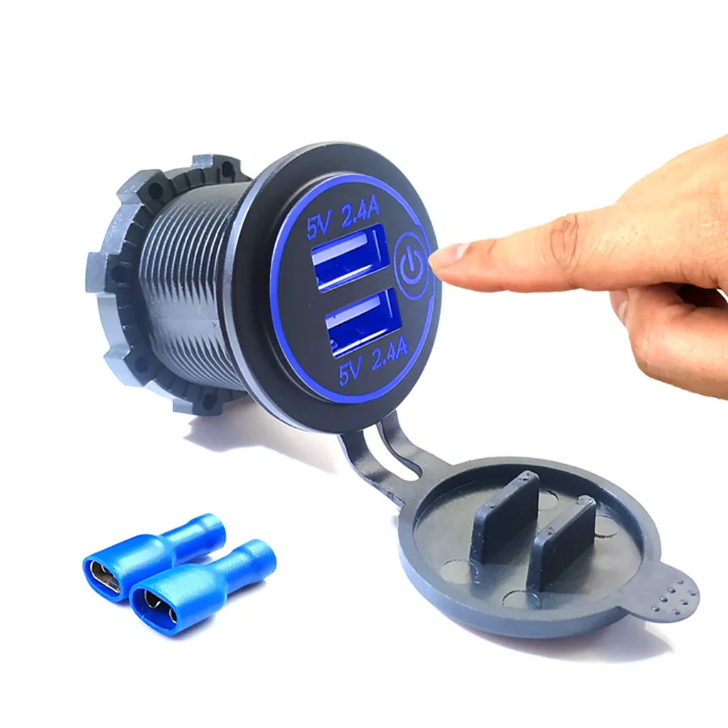 Автомобильный usb Зарядное устройство 12 V-24 V Водонепроницаемый 3.1A& 4.2A& 4.8A Dual USB быстрой Зарядное устройство гнездо Мощность розетка с сенсорным переключателем для iPhone - Название цвета: Blue