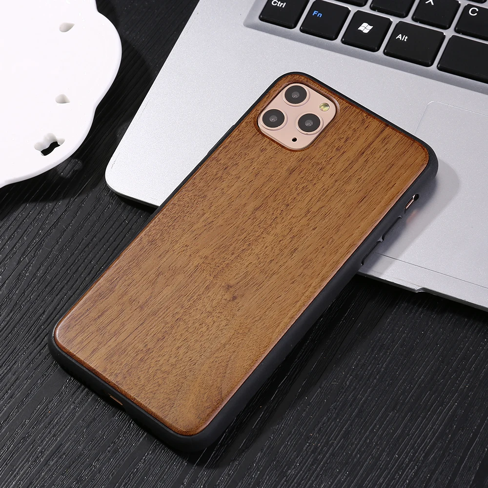 Настоящий деревянный ящик для iphone 11Pro MAX XR X XS Max 8 7 6 6s Plus чехол натуральный бамбук деревянный мягкий силиконовый Край жесткий чехол для телефона s - Цвет: Walnut