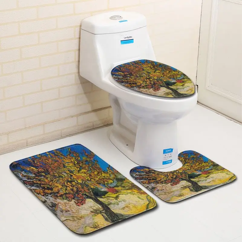 Zeegle Printed Bathroom Mat Set Toilet Decoration Rug Bathroom Entrance Mat Floor Rug Anti-slip Toilet Foot Rug Washable Carpet