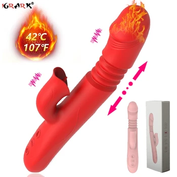 Heating Telescopic Rotation Dildo Suction Tongue Vibrator Licking Clitoris Powerful G-spot Stimulator Sex Toys for Women Adult 1