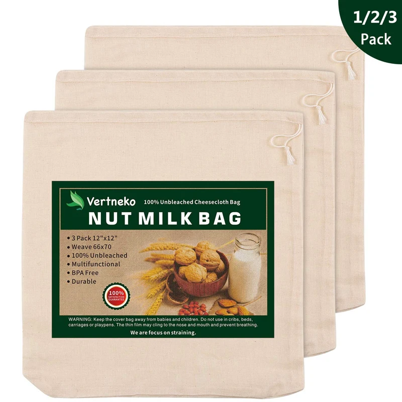 Upgrade Nut Milk Bag Reusable12" X 12" 100 Unbleached Organic Cotton