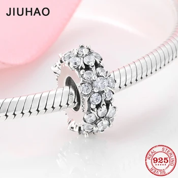 

925 Sterling Silver Winter charming snowflake shining clear CZ Stopper spacer bead fit Original European Bracelet making