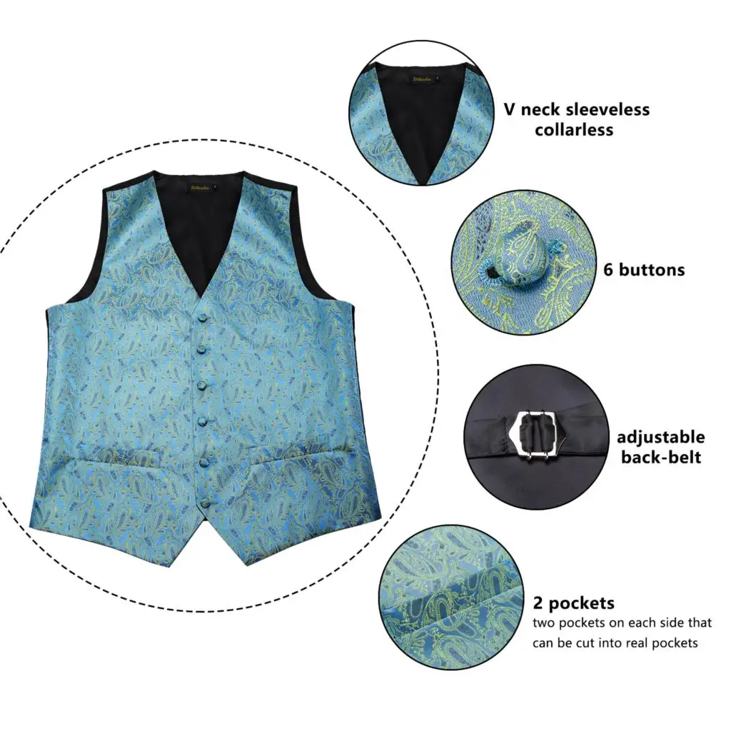Men's Teal Blue Paisley Fashion Wedding Men Silk Waistcoat Vest Bowties Hanky Cufflink Cravat Set for Suit Tuxedo DiBanGu MJ-114 Men's Teal Blue Paisley Fashion Wedding Men Silk Waistcoat Vest Bowties Hanky Cufflink Cravat Set for Suit Tuxedo DiBanGu MJ-114