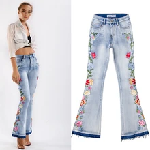 Lguc. H расклешенные джинсы с вышивкой, женские обтягивающие джинсы с эффектом пуш-ап, винтажные женские джинсы с эффектом потертости, женские джинсы с цветочным принтом размера плюс 4xl 3xl S