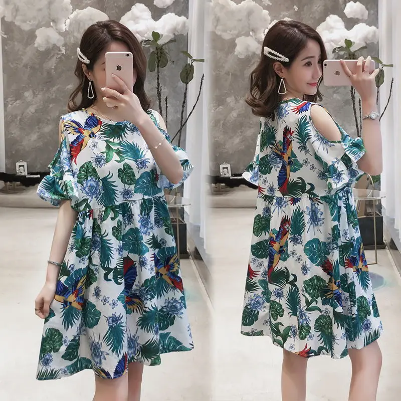

Maternity Clothes 2019 Summer New Style Korean-style Fashion Loose And Plus-sized off-Shoulder Mid-length Pregnant Women Dress