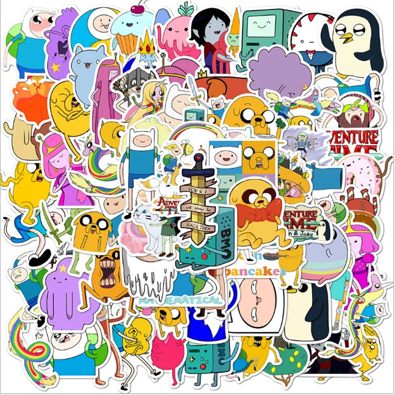 Pegatinas de equipaje para niños y niñas, juguetes impermeables con grafiti de Adventure Time, Maleta de viaje, teléfono, portátil, 50/100 Uds.