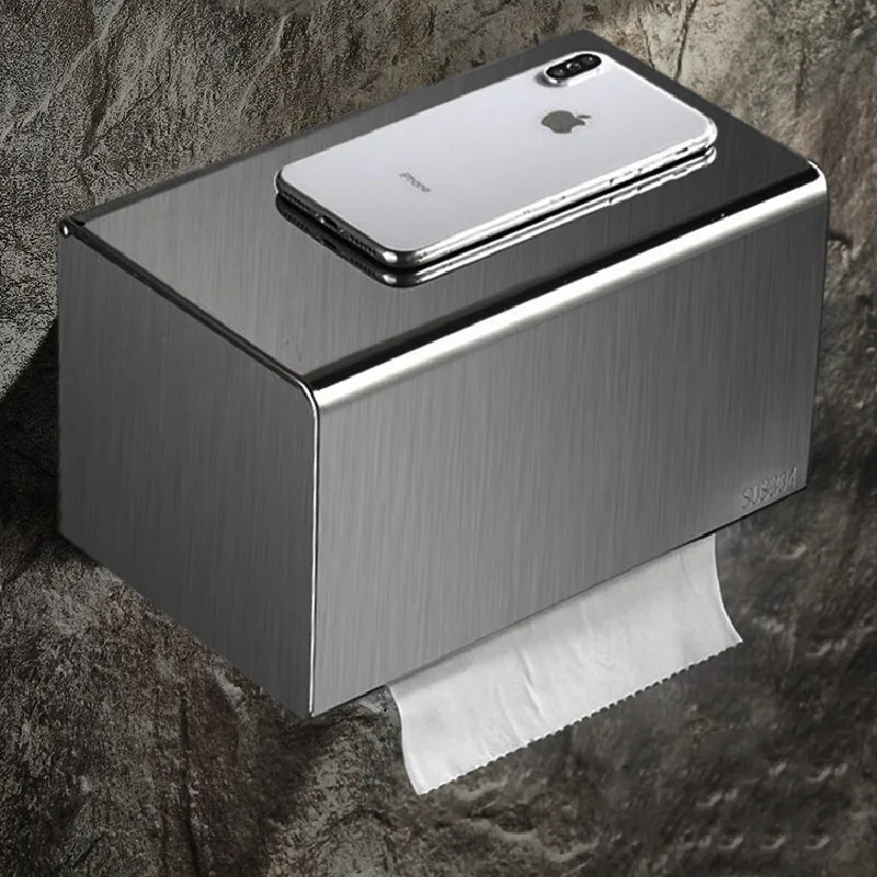 

Bathroom Tissue Box Holder 304 Stainless Steel Waterproof Toilet Paper Roll Rack Lavatory Shelf Wall Mount Bath Hardware Nickel